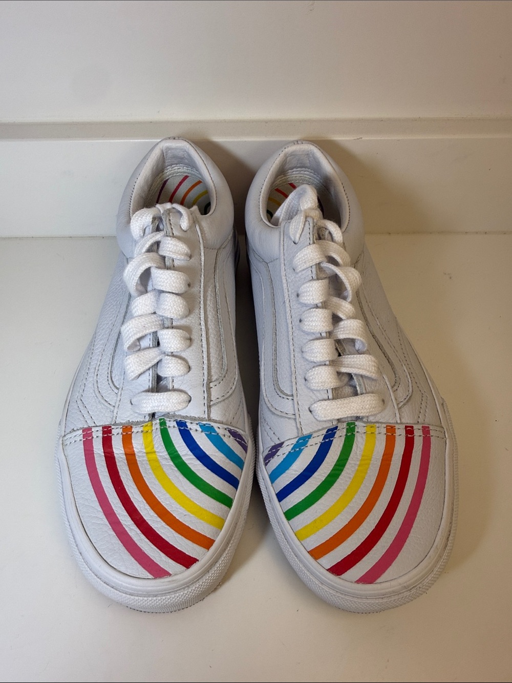 Vans Flour Shop White Sneakers with Rainbow 🌈 Accents - Size 6
